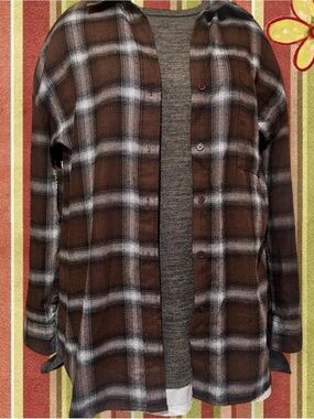 90s Grunge Chocolate Brown Plaid Button-Up Shirt Flannel Oversized